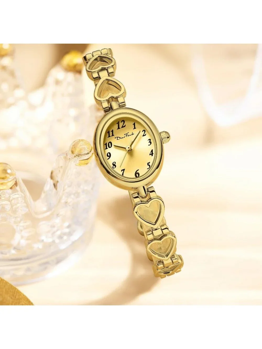 Women's All Gold Analog Quartz Oval Waterproof Vintage Bracelet Luxury Watch